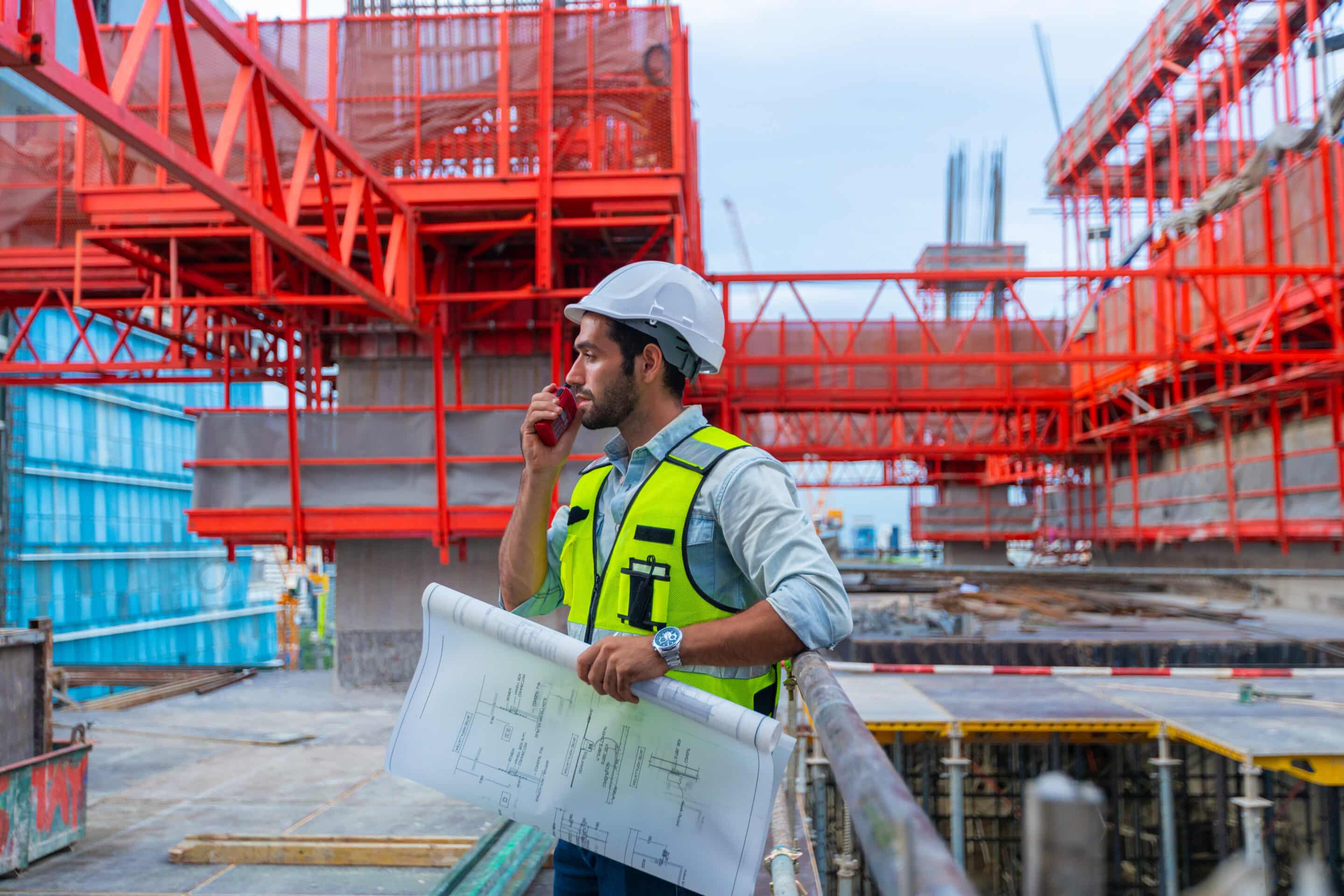 Portrait of an engineer designing a concrete floor and column st